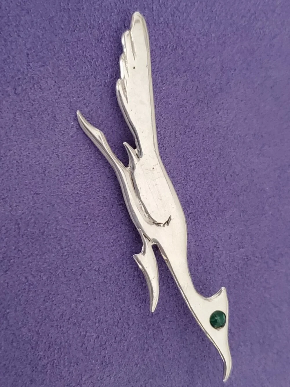 Vintage Handcrafted Sterling Silver ROADRUNNER Pin Gemstone Eye Accent